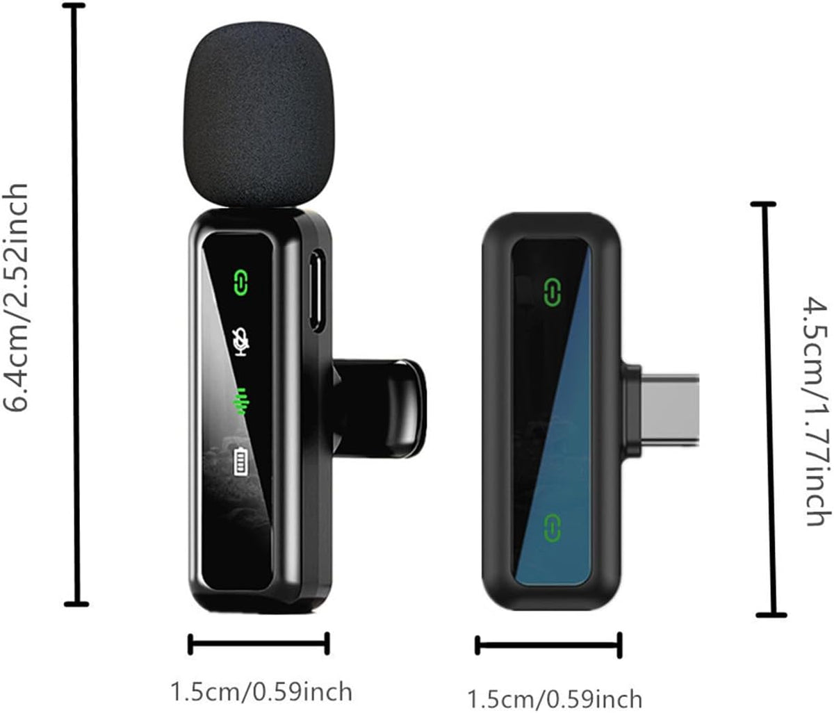 Wireless Lavalier Microphone for iPhone/iPad/Android Smartphones, Plug-and-Play Portable USB-C Lapel Mic for Audio/Video Recording, Mini Wireless Microphone for Live Streams, Interviews,Teaching, Vlog, YouTube,Tiktok, 2-Pack Sets, Smartphone, Rech