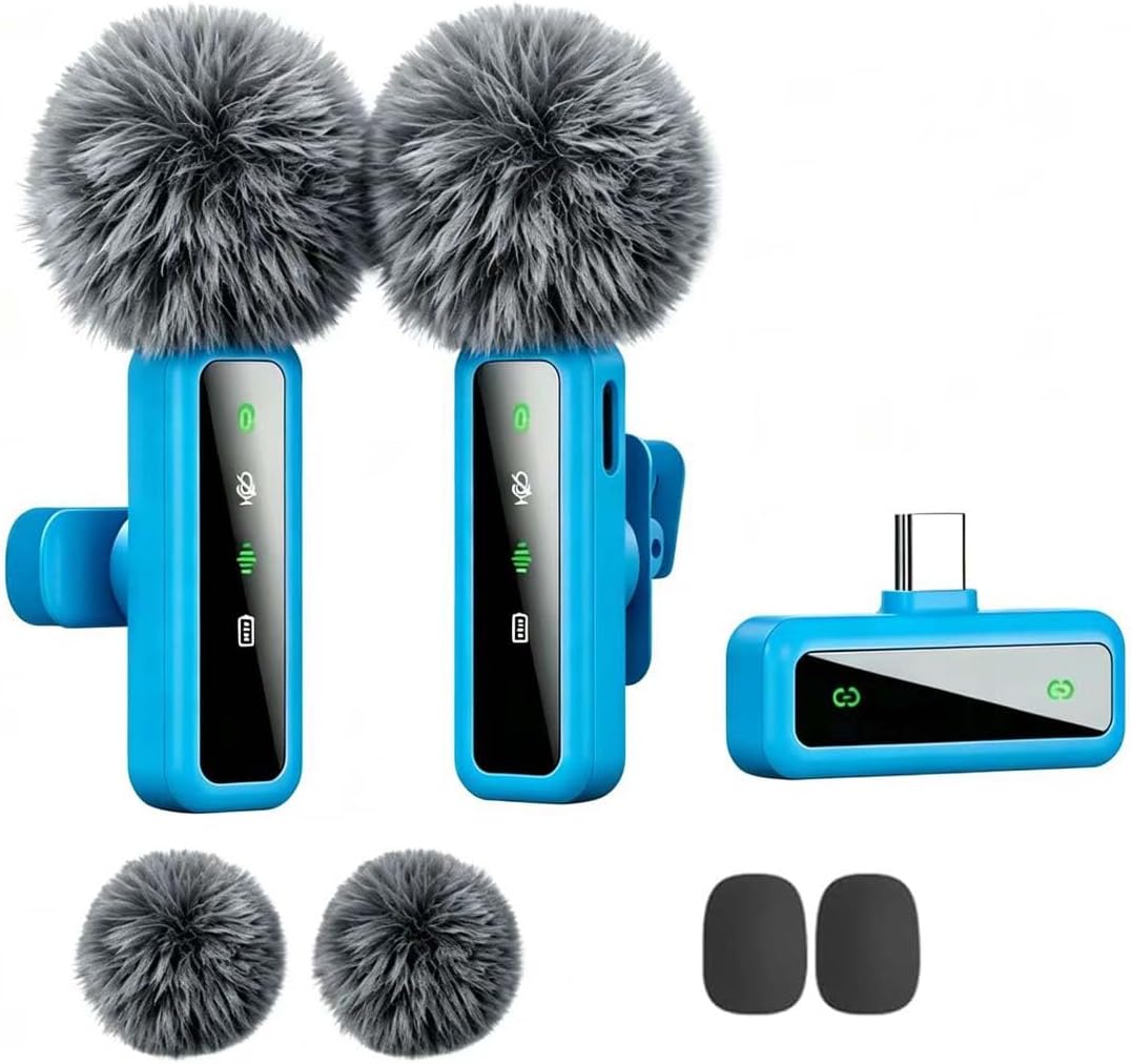 Wireless Lavalier Microphone for iPhone/iPad/Android Smartphones, Plug-and-Play Portable USB-C Lapel Mic for Audio/Video Recording, Mini Wireless Microphone for Live Streams, Interviews,Teaching, Vlog, YouTube,Tiktok, 2-Pack Sets, Smartphone, Rech