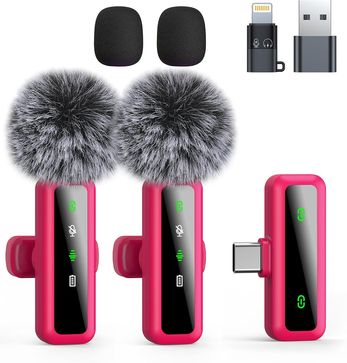 Wireless Lavalier Microphone for iPhone/iPad/Android Smartphones, Plug-and-Play Portable USB-C Lapel Mic for Audio/Video Recording, Mini Wireless Microphone for Live Streams, Interviews,Teaching, Vlog, YouTube,Tiktok, 2-Pack Sets, Smartphone, Rech
