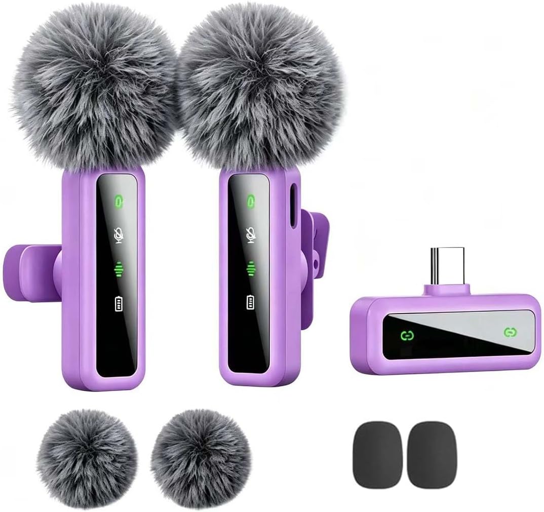 Wireless Lavalier Microphone for iPhone/iPad/Android Smartphones, Plug-and-Play Portable USB-C Lapel Mic for Audio/Video Recording, Mini Wireless Microphone for Live Streams, Interviews,Teaching, Vlog, YouTube,Tiktok, 2-Pack Sets, Smartphone, Rech