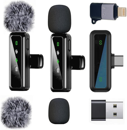 Wireless Lavalier Microphone for iPhone/iPad/Android Smartphones, Plug-and-Play Portable USB-C Lapel Mic for Audio/Video Recording, Mini Wireless Microphone for Live Streams, Interviews,Teaching, Vlog, YouTube,Tiktok, 2-Pack Sets, Smartphone, Rech