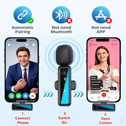 Wireless Lavalier Microphone for iPhone/iPad/Android Smartphones, Plug-and-Play Portable USB-C Lapel Mic for Audio/Video Recording, Mini Wireless Microphone for Live Streams, Interviews,Teaching, Vlog, YouTube,Tiktok, 2-Pack Sets, Smartphone, Rech